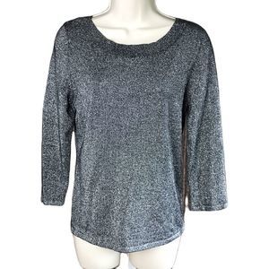 Once 1 Again Women's Shirt Blouse ~ Sz S ~ Silver ~ 3/4 Sleeve